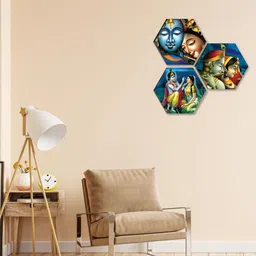 SAF Blue & Green 3 Pieces Radha Krishna Printed UV Coating Wall Art-picture-36