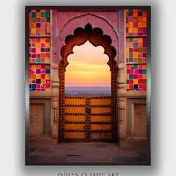 INDIAN CLASSIC ART Pink & Orange Arch Wooden Hanging Wall Art-image-80