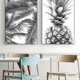 THE HANDMADE FLAIR Grey & White 2 Pieces Palm Leaves Pineapple Canvas Wall Arts-picture-20