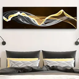 THE HANDMADE FLAIR Black & Gold-Toned 1 Piece Wood Abstract Flowing Painting Wall Art-image-28