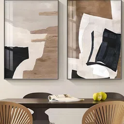 THE HANDMADE FLAIR Cream-Coloured & Black 2 Pieces Wood Modern Abstract Painting Wall Arts-picture-15