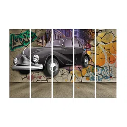 999Store Set Of 5 Brown & Yellow Old Retro Car Wall Painting image 2