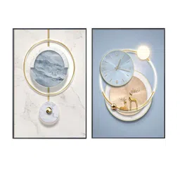 THE HANDMADE FLAIR Beige & Blue 2 Piece Wood Circle Of Light Nordic Painting Wall Art image 2