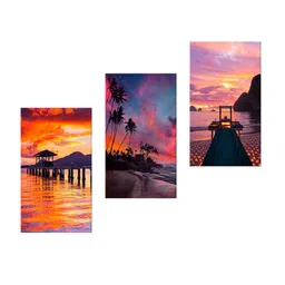 999Store Beautiful Sunset On The Beach Wall Painting Set Of 3 Frames image 2