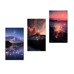 999Store Set of 3 Brown & Black Rising Moon Ocean And Mountains Sky Wall Painting image 2