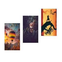 999Store Flying On Hot Air Balloon And Beautiful Cat Wall Painting Set Of 3 Frames image 2