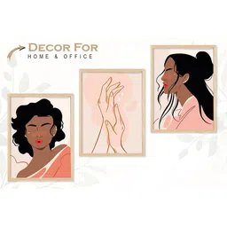 SAF Brown & Black 3 Pieces Boho Woman Painted Framed Wall Art image 3