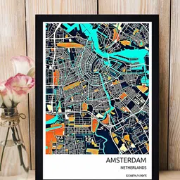 Gallery99 Multicoloured "Amsterdam Map" Texture Paper Framed Wall Art image 4