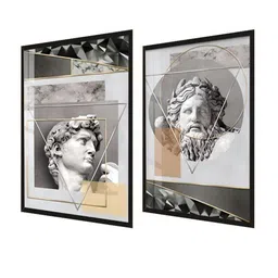 THE HANDMADE FLAIR White & Black 2 Pieces Wooden Geometry Renaissance Wall Art image 3