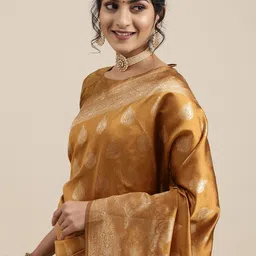 Saree mall Mustard Yellow Ethnic Motifs Silk Blend Banarasi Saree image 2
