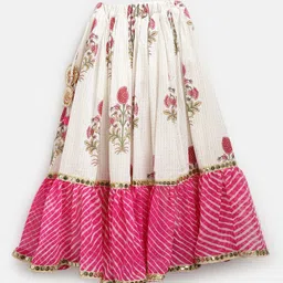 Fairies Forever Girls Off-White & Fuchsia Pink Ready to Wear Lehenga & Blouse with Dupatta image 3