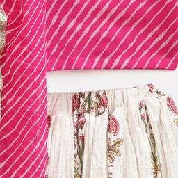 Fairies Forever Girls Off-White & Fuchsia Pink Ready to Wear Lehenga & Blouse with Dupatta image 2