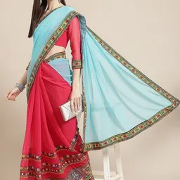 KALINI Floral Embroidered Pure Georgette Half and Half Saree-picture-16