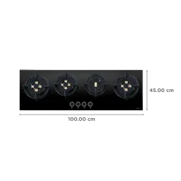 elica DFS FB MFC 4B 100 DX Glass Top 4 Burner Automatic Hob (Cast Iron Pan Support with Heat Guard, Black) image 2