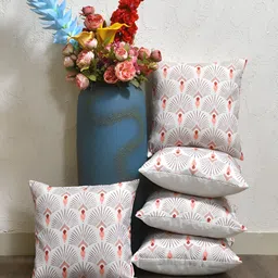 Clasiko Peach & White 5 Pieces Ethnic Motifs Printed Cotton Square Cushion Covers image 5