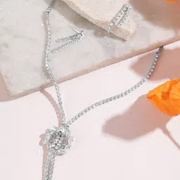 MANSIYAORANGE Rhodium Plated AD Gemstone-Studded Necklace With Earrings-image-11