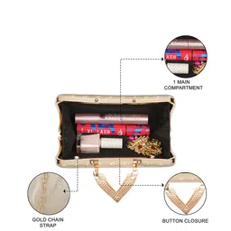 Globus V-Shape Stoned Lock Self Design Rectangular Clutch With Detachable Chain Strap image 5