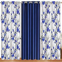 Shopgallery Navy Blue & White 3 Pcs Floral Room Darkening Window-image-3