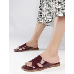 ELLE Wine Women's Glossy Cross-Strap Slip-On Flats image 1