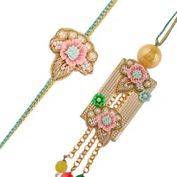 House of Pataudi 4-Pcs Rakhi With Greeting Card & Roli Chawal Gift Set image 4