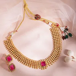 Rubans 22KT Gold Plated Artificial Stones Studded Necklace & Earrings image 3