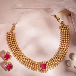 Rubans 22KT Gold Plated Artificial Stones Studded Necklace & Earrings image 2