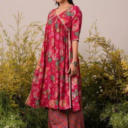 Libas Women Floral Printed Pleated Gotta Patti Kurta with Palazzos & With Dupatta image 5