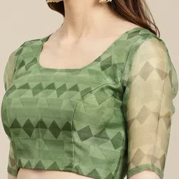 Rajnandini Green & Pink Organza Floral Print Saree image 5