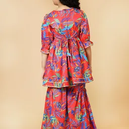 A.T.U.N. Girls Floral Regular Mirror Work Kurta with Sharara & With Dupatta image 5