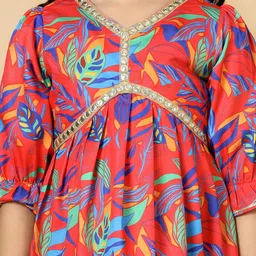 A.T.U.N. Girls Floral Regular Mirror Work Kurta with Sharara & With Dupatta image 2