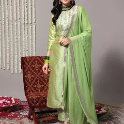 Varanga Women Green Ethnic Motifs Gotta Patti Kurta with Trousers & With Dupatta image 1