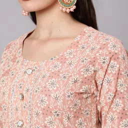 WOMENCLICK Women Floral Printed Pure Cotton Kurta with Trousers & Dupatta image 2