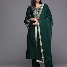 Varanga Floral Embroidered Sequinned Flared Sleeves Straight Kurta With Trousers & Dupatta-picture-24
