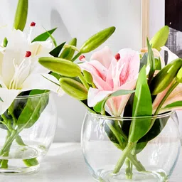 Home Centre Pink Lily Artificial Flower With Pot image 2