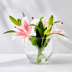 Home Centre Pink Lily Artificial Flower With Pot image 5