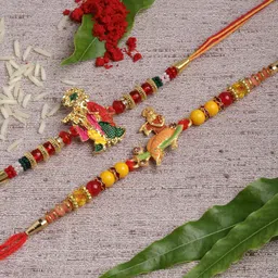 PANASH Men Set Of 2 Gold-Toned Radha Krishna Handcrafted Rakhi With Roli Chawal-picture-30