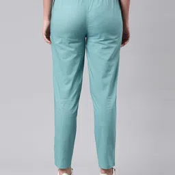 go colors Women's Solid Light Mint Mid Rise Cotton Regular Fit Pants image 4