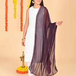 hella fashions Chiffon Dupatta for Women's| with all over gold foil ditsy dots and matching jhalar with Designer golden zari Lace| Perfect Ethnic Wear, Casual Wear| 2.25 Meters image 3