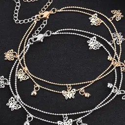 OOMPH Set Of 2 Crystal-Studded Butterfly Charm Anklets image 1