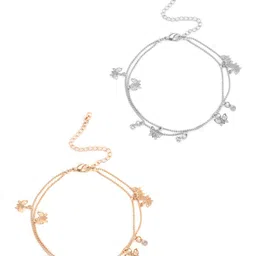 OOMPH Set Of 2 Crystal-Studded Butterfly Charm Anklets image 2