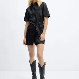 MANGO Faux Leather Belted Shirt Dress image 4