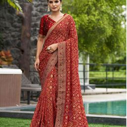Mitera Red & Gold-Toned Ethnic Motifs Printed Pure Georgette Saree-picture-9