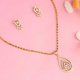 Estele Gold Plated CZ Drop Designer Pendant Necklace Set-picture-11