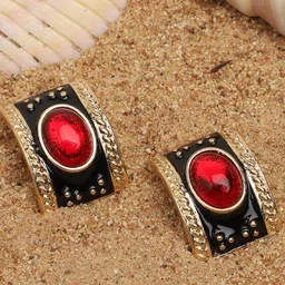 SOHI Black & Red Gold Plated Contemporary Studs Earrings-picture-46