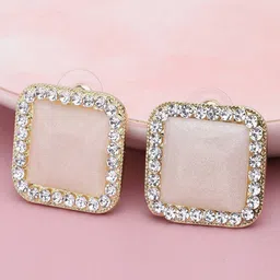 SOHI Gold-Toned & Peach-Coloured Contemporary Studs Earrings-picture-16