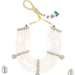 ODETTE Gold Plated Kundan-Studded & Beaded Necklace And Earrings-picture-22