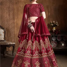 FABPIXEL Embroidered Semi-Stitched Lehenga & Unstitched Blouse With Dupatta-picture-33
