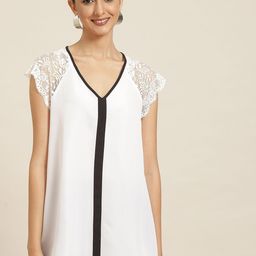 Qurvii White Solid Lace Sleeves Top-picture-27