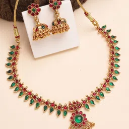 KARATCART Gold-Plated Kundan Studded Floral Design Necklace and Earrings-picture-44