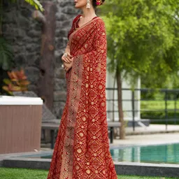 Mitera Red & Gold-Toned Ethnic Motifs Printed Pure Georgette Saree image 3